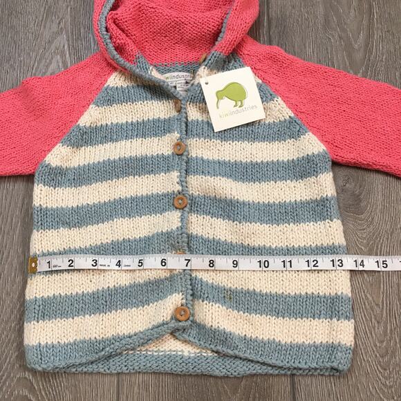 NWT Kiwi industries Hand Loomed 100% cotton cardigan blue pink white 4T Girl - Picture 4 of 7